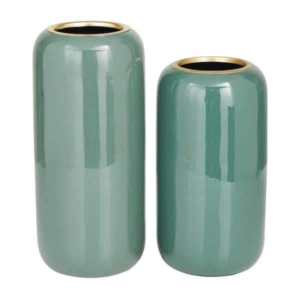 Litton Lane 13 in., 11 in. Green Metal Decorative Vase (Set of 2)