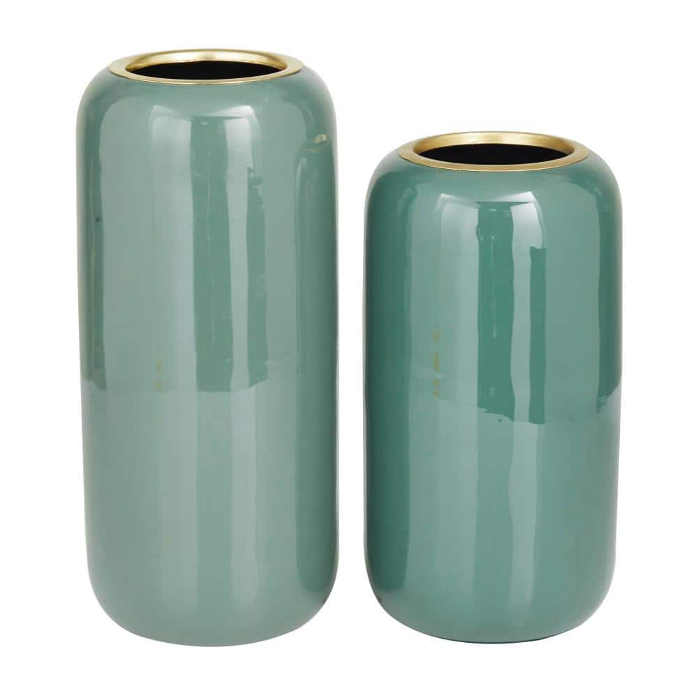 The Novogratz 13", 11"H Green Metal Vase, Set of 2