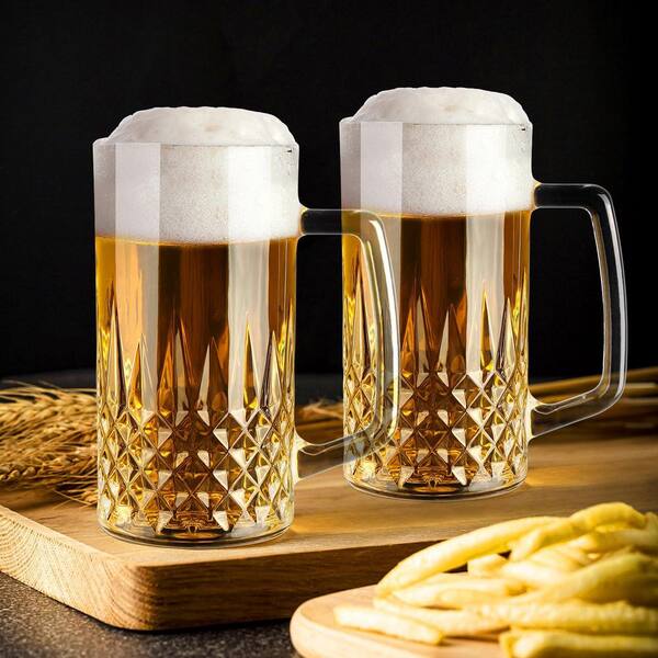 Numhew 20 oz. Crystal Beer Glasses with Handle (Set of 2), Glass 