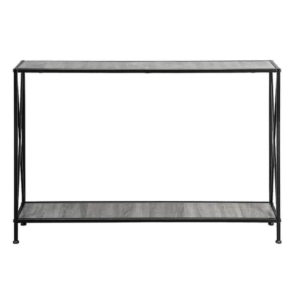 Outopee 47.24 in. Standard Rectangle Black Wood Console Table with Shelves