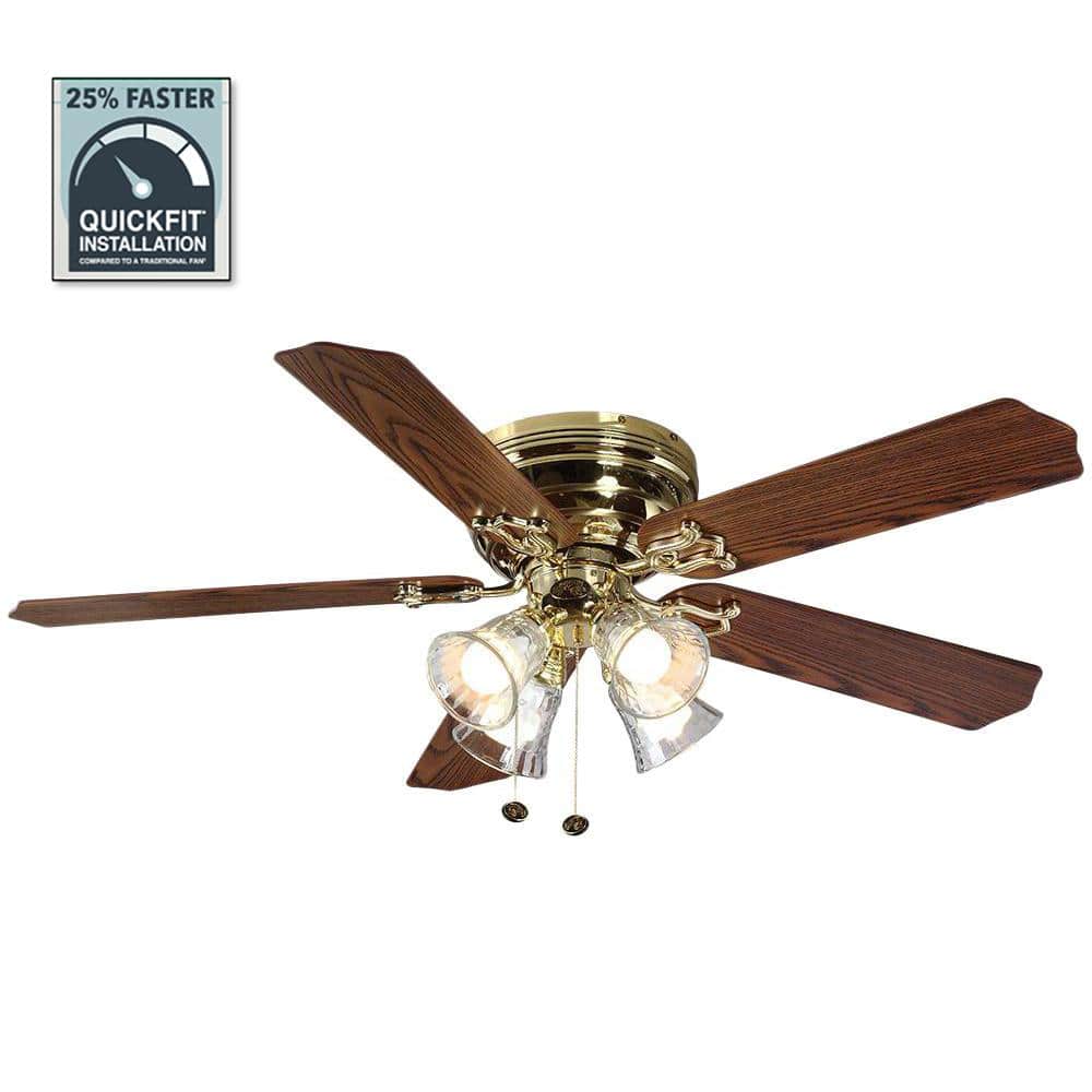 Hampton Bay Carriage House 52 in. Indoor LED Polished Brass Ceiling Fan  with Light Kit, Reversible Motor and Reversible Blades 46008 The Home  Depot