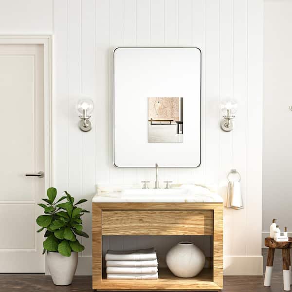 24 in. W x 36 in. H Modern Rectangular Brushed Nickel Bathroom Mirrors Aluminum Framed Wall Bathroom Vanity Mirror