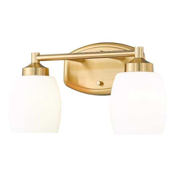 Unbranded Kendrick 14.5 in. 2-Light Luxe Gold Vanity-Light with Matte Opal Glass Shade