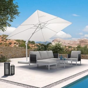 9 ft. x 11 ft. Outdoor Patio Cantilever Umbrella White Aluminum Offset 360° Rotation Umbrella with Base, White