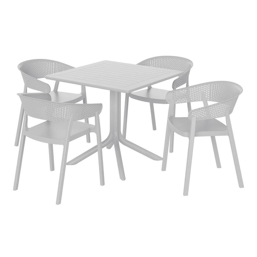 Frond&Form Gray Plastic All Weather 5-Piece Square Table Modern Outdoor Patio Dining Set w/ 4 Stackable Chairs price history on PriceWatchPro