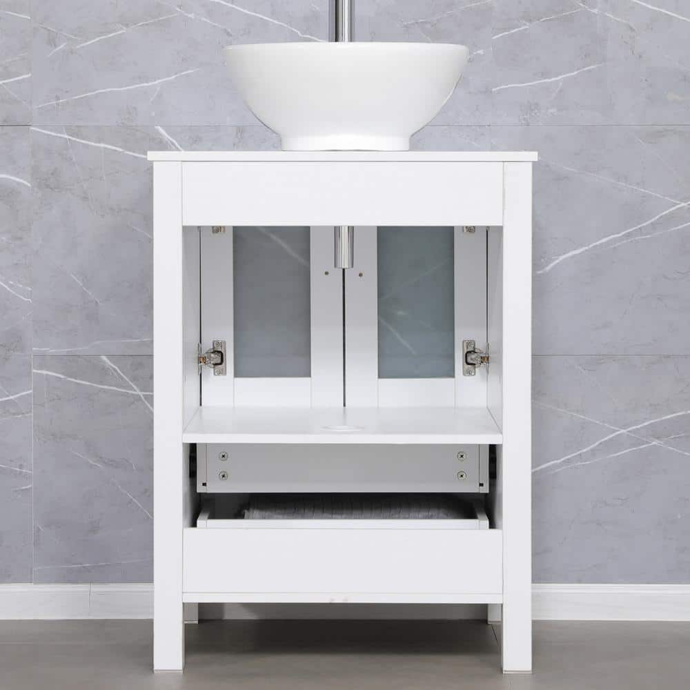 24'' White MDF Freestanding Bathroom Vanity with Ceramic Vessel Sink