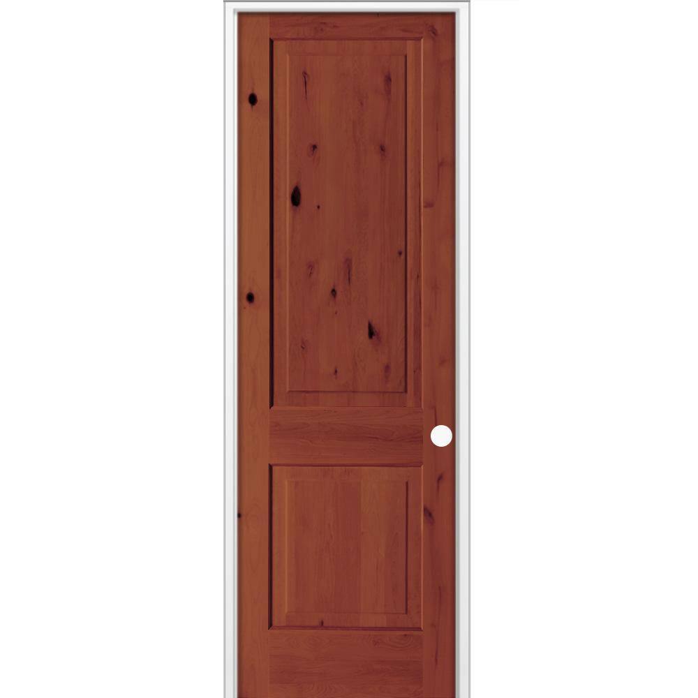 30 in. x 96 in. Rustic Knotty Alder 2-Panel Square Top Left-Hand Single BEHR Amaretto Stain Wood Prehung Interior Door price history on PriceWatchPro