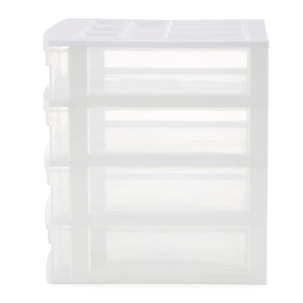 White and Clear 4-Drawer Desktop Storage Organizer