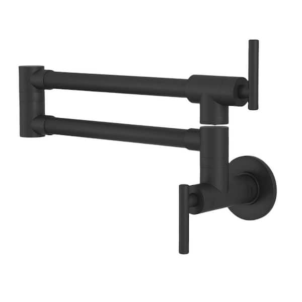 Folding Wall Mount Stretchable Double Joint Swing Arm Pot Filler Copper Rotatable Faucet in Matte Black