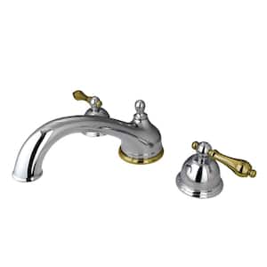 Vintage 2-Handle Deck Mount Roman Tub Faucet in Polished Chrome/Polished Brass