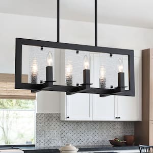 Paola 6-Light 26.8 in.W Matte Black Chandelier Industrial Transitional Kitchen Island Chandelier with Water Glass Panels