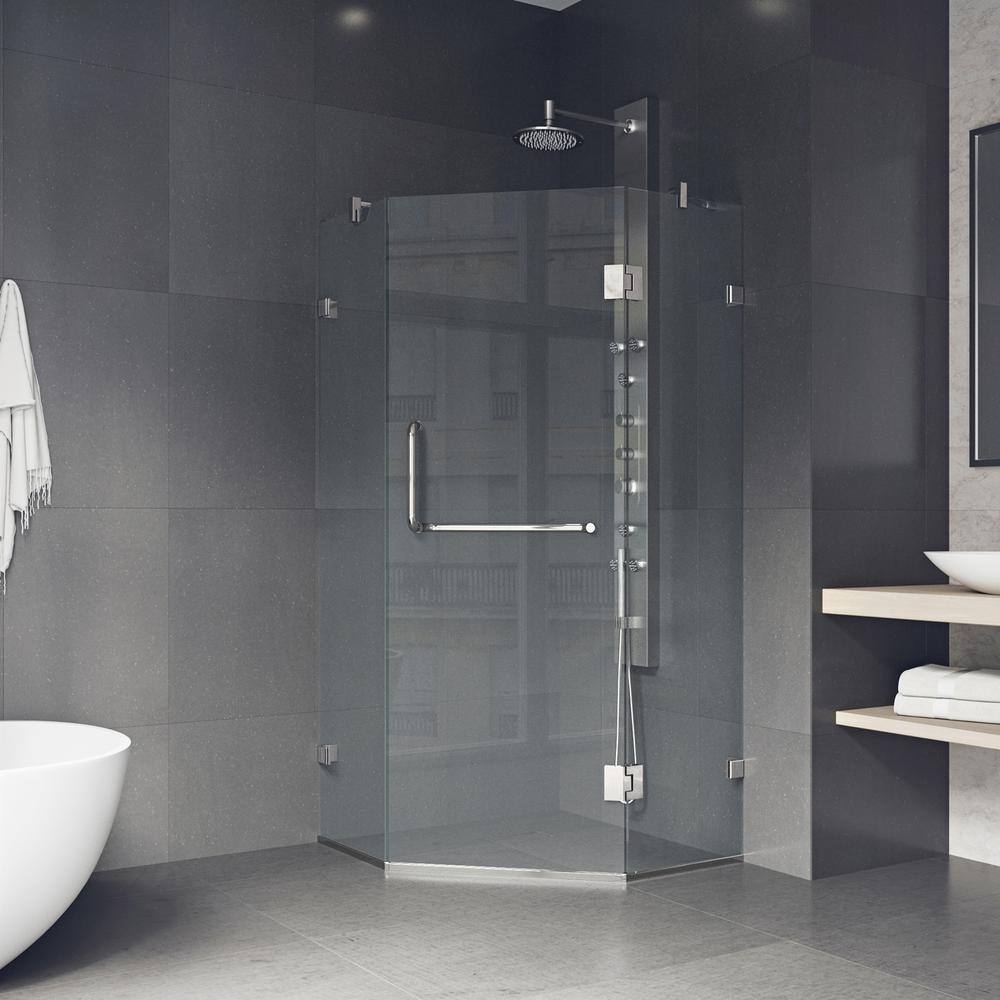 Piedmont Brushed Nickel Frameless Neo-Angle Shower Enclosure with Clear Glass