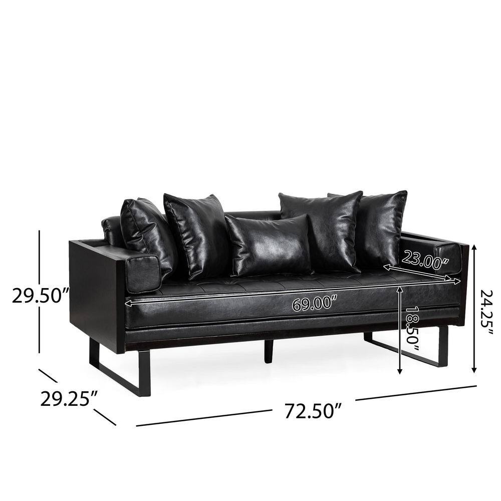 Midnight Black Faux Leather Tufted 2-Seat Loveseat