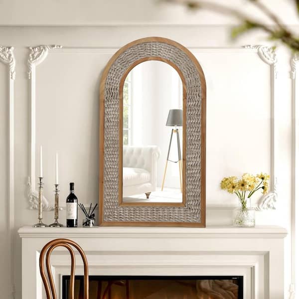 Sxiawe 26 in. W x 46 in. H Bohemian Arched Wood Frame Rustic Art Wall Mirror Decorative Mirror