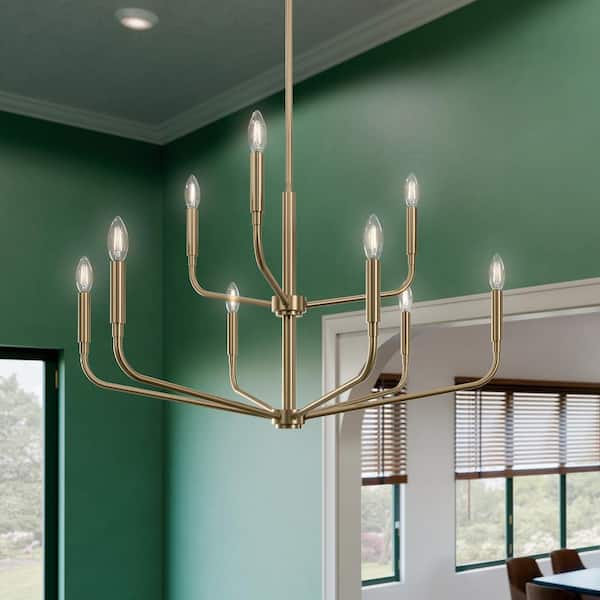 Madden 32 in. 9-Light Champagne Bronze Modern Candle Tiered Chandelier for Dining Room