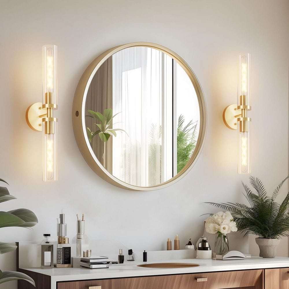2-Pack 5 in. 2-Light Modern Gold Vanity Light Wall Sconces with Clear Glass Shades for Bathroom Mirror, Bedroom price history on PriceWatchPro