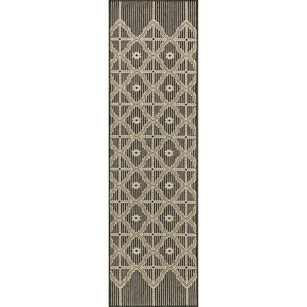 nuLOOM Elara Global Inspired Trellis Charcoal 2 ft. x 8 ft. Indoor/Outdoor Runner Rug