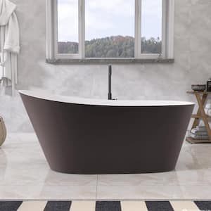 67 in. x 29.5 in. Acrylic Free Standing Flat Bottom Bathtub Oval Freestanding Soaking Bathtub with Left Drain in Grey