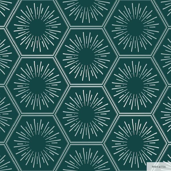 Tempaper Metallic Calypso Teal Hello Sunshine Vinyl Peel and Stick Wallpaper Roll (Covers 56 sq. ft.)
