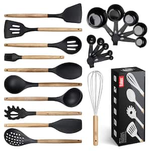 Black Utensils Wood And Silicone Cooking Utensil Set (Set of 21)