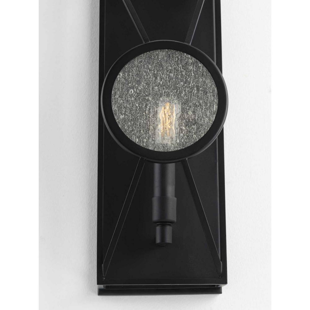 Matte Black Steel Dimmable Wall Sconce with Seeded Glass