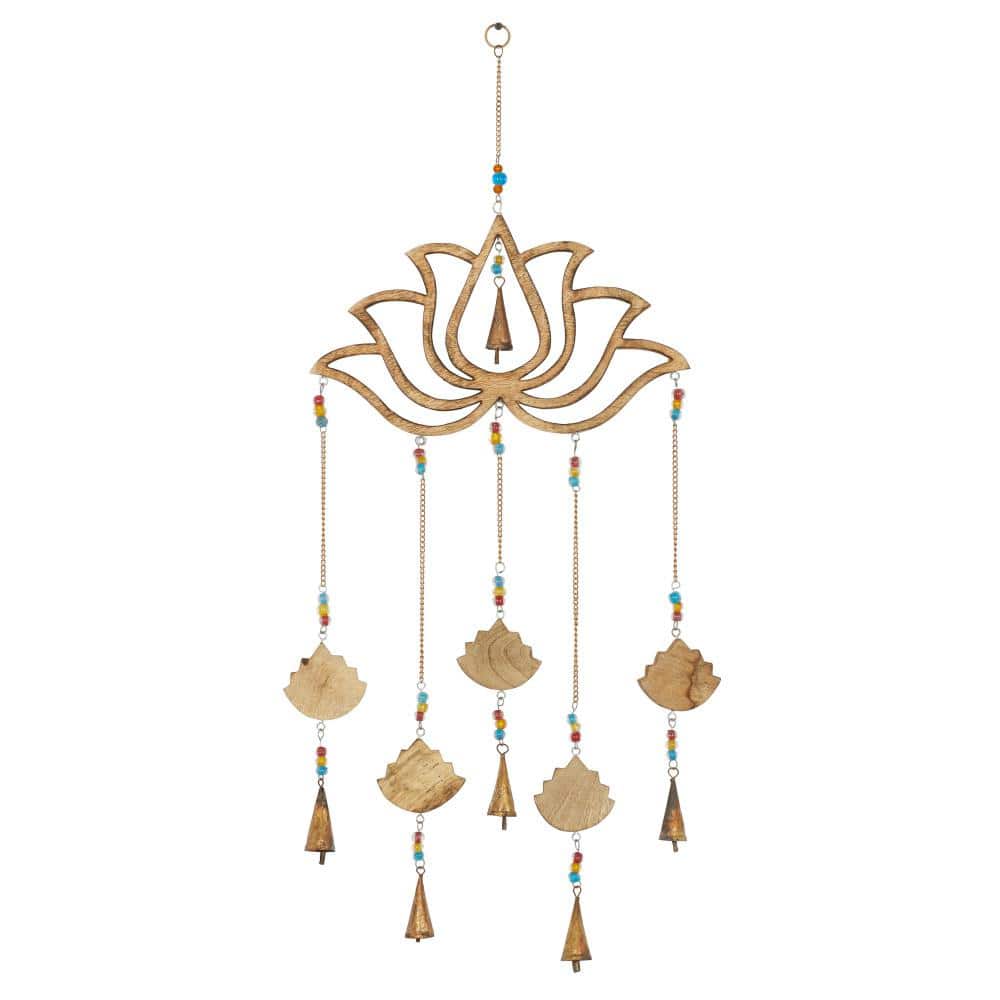 30 in. Gold Mango Wood Floral Lotus Windchime with Glass Beads and Cone Bells price history on PriceWatchPro