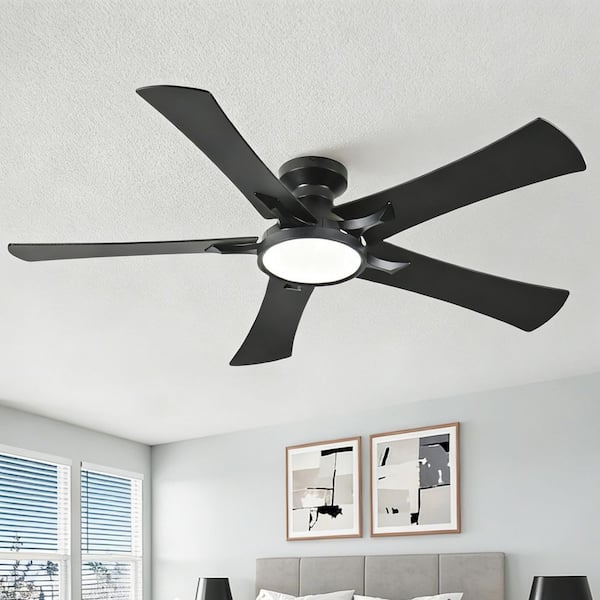 Modern 52 in. Black 5-Plywood Blades Flush Mount Standard Ceiling Fan with Full Spectrum LED Light and Remote Included