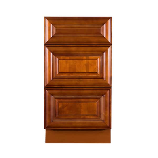 LIFEART CABINETRY Cambridge Assembled 15x34.5x24 in. Base Cabinet with 3 Drawers in Chestnut