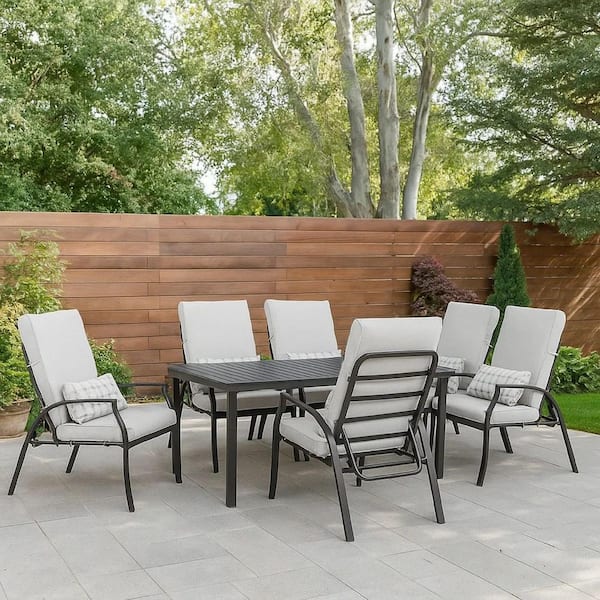 Benjara Leki 6-Piece Metal Outdoor Reclining Arm Chair with Gray