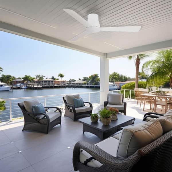 Simple Flush 52 in. Indoor/Outdoor Flat White Standard Ceiling Fan with Remote Included