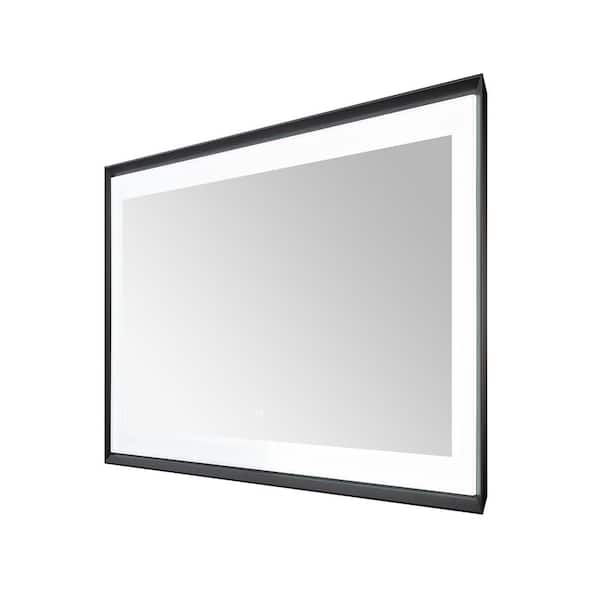 Madison 60 in. W x 36 in. H Rectangular Framed Wall Mount Bathroom Vanity Mirror in Matte Black LED Lighted Defogger
