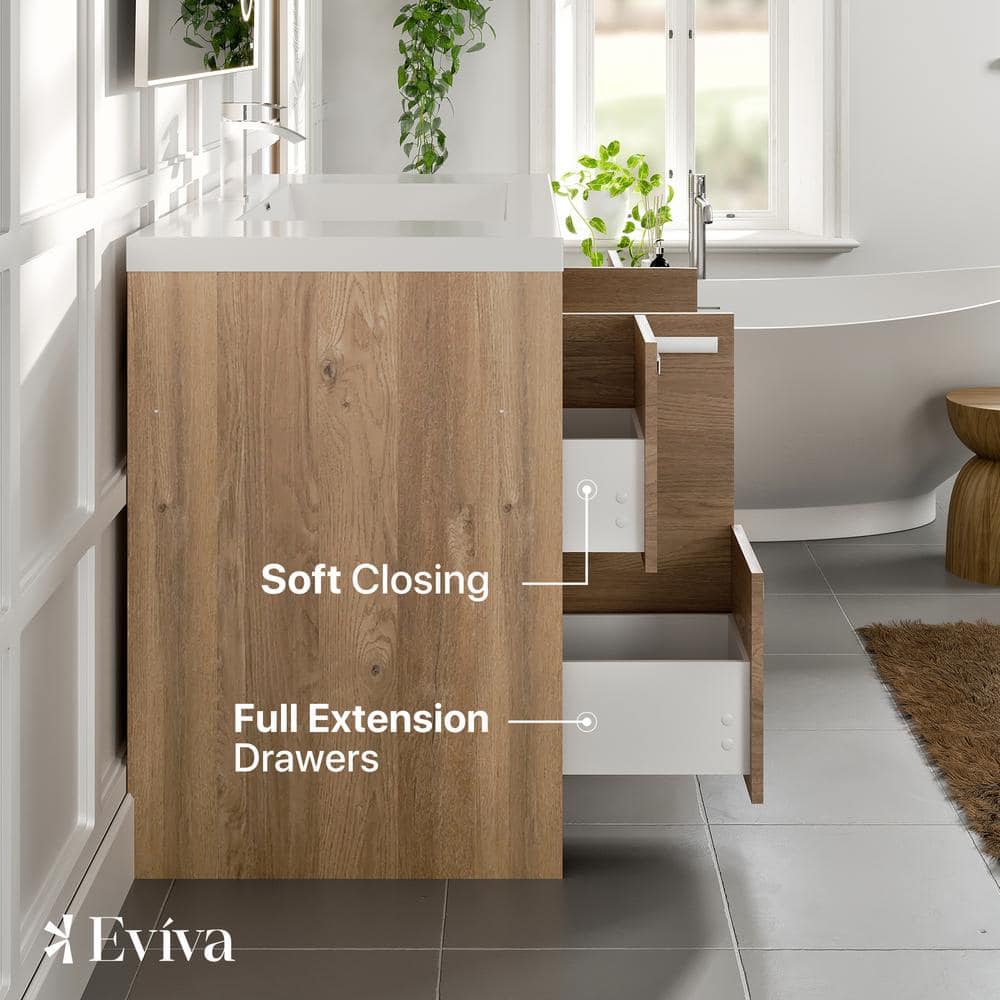 Natural Oak 42'' Single Bathroom Vanity with White Acrylic Top