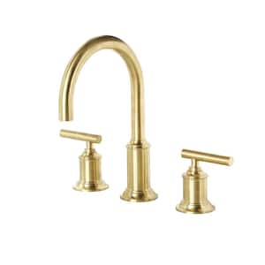 8 In. Widespread 2-Handle Modern Gooseneck Bathroom Faucet with Pop-Up Drain in Satin Gold PVD