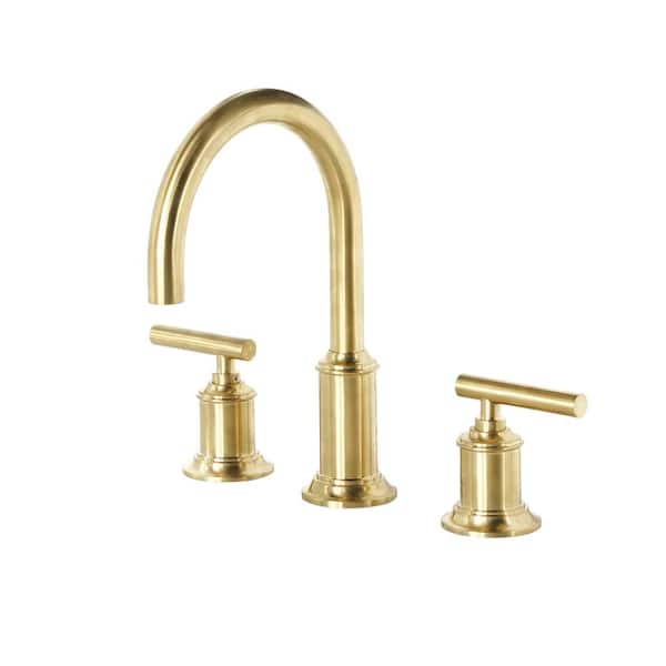 Water Creation 8 In. Widespread 2-Handle Modern Gooseneck Bathroom Faucet with Pop-Up Drain in Satin Gold PVD