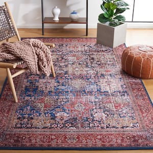 Tuscon Navy/Rust 4 ft. x 6 ft. Machine Washable Border Geometric Area Rug