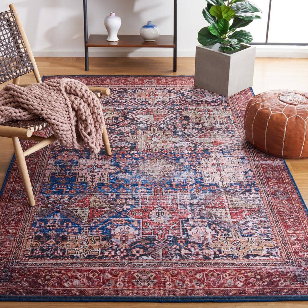 48" Square Red Synthetic Non-Slip Washable Rug