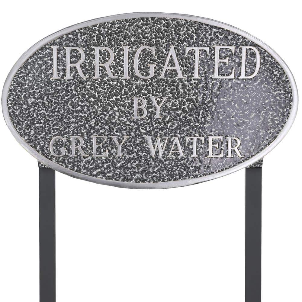 10 in. x 18 in. Large Oval Irrigated By Grey Water Statement Plaque Sign with Lawn Stakes - Swedish Iron product image for price tracking