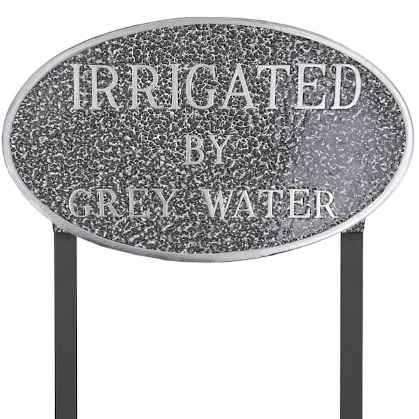 10 in. x 18 in. Large Oval Irrigated By Grey Water Statement Plaque Sign with Lawn Stakes - Swedish Iron