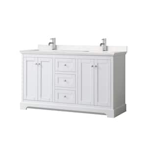Avery 60in.Wx22 in.D Double Vanity in White with Cultured Marble Vanity Top in Light-Vein Carrara with White Basins