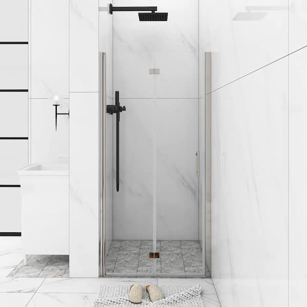 34 in. to 35.3 in. W x 72 in. H Bi-fold Semi Frameless Shower Door in Chrome Finish with Clear Tempered Glass