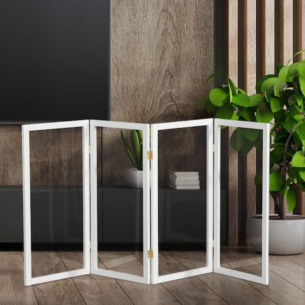Oriental Furniture 3 ft. Short Clear Plastic Partition White 4 Panel