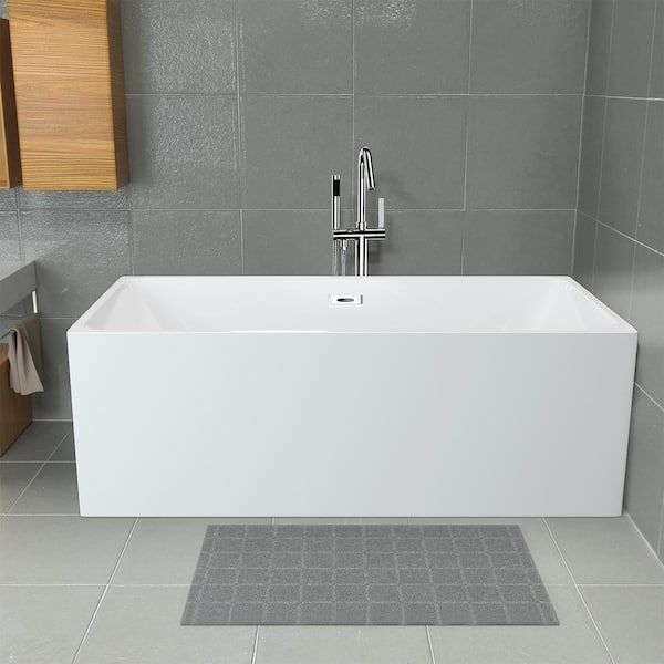 Satico 59 in. Contemporary Design Acrylic Soaking SPA Tub Freestanding Flatbottom Non-Whirlpool Bathtub in White