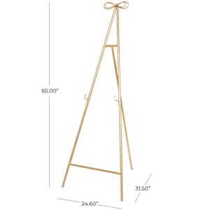 65 in. Gold Metal Tall Adjustable Display Stand 3 Tier Easel with Bow Top