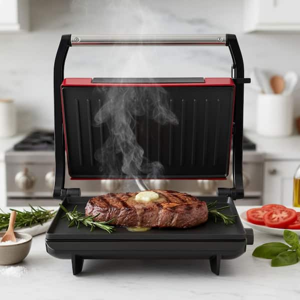 1400-Watt Red Panini Press with Non-Stick Surface 390477DGQ The