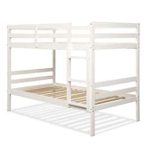 White Hardwood Twin Bunk Bed with Fixed Ladder