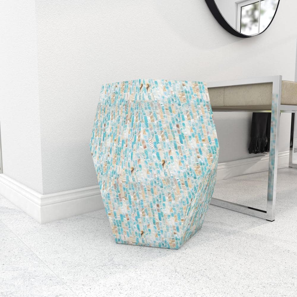 Natural Wood and Shell Round Accent Table