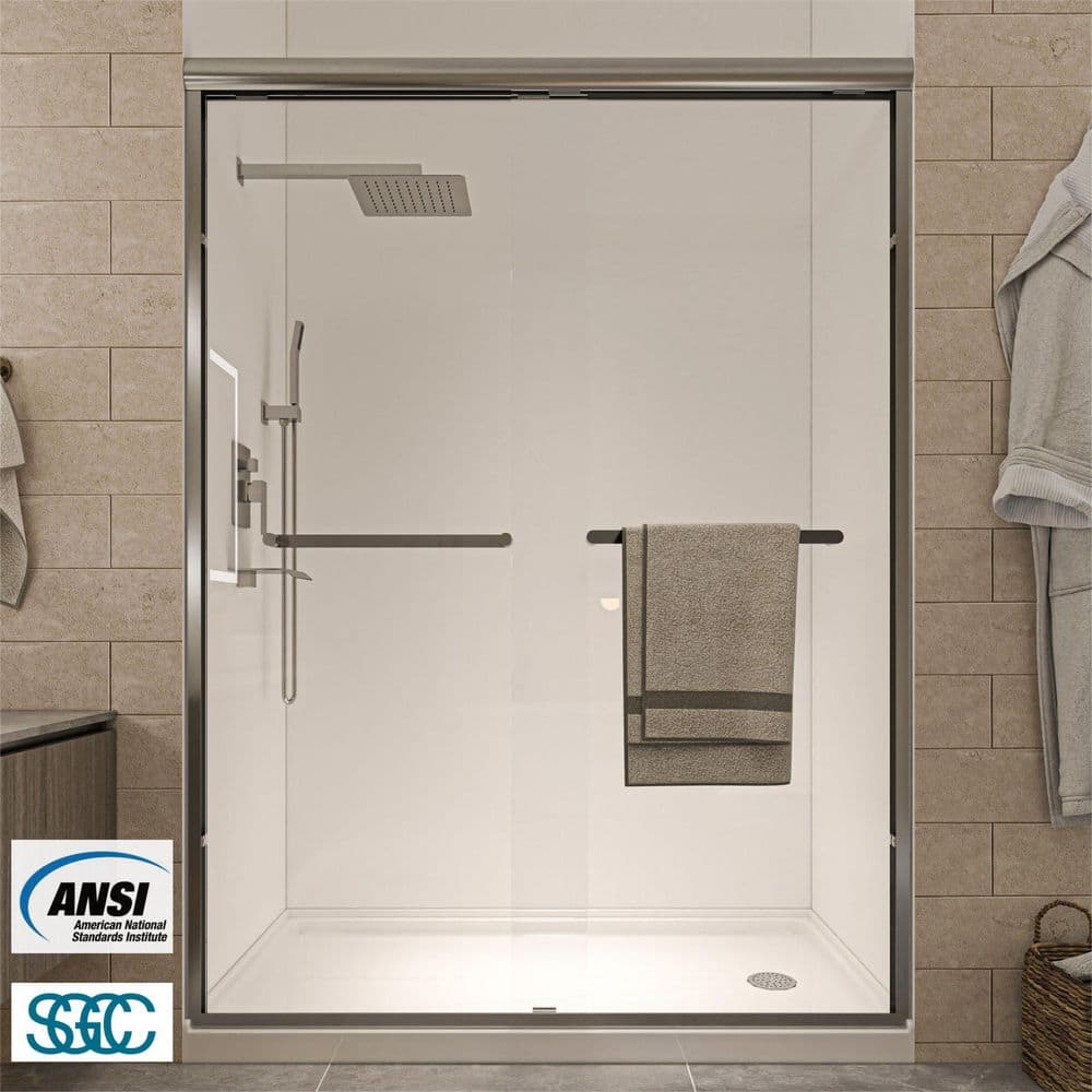 50 to 54 in. W. x 72 in. H Double Sliding Semi-Frameless Shower Door in Brushed Nickel with Double Handle price history on PriceWatchPro