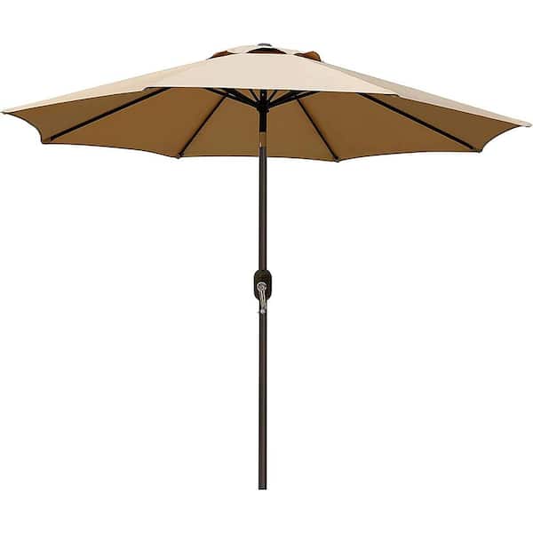 Unbranded 9 ft. Outdoor Market Patio Umbrella with Push Button Tilt and Crank, 8 Ribs in Tan