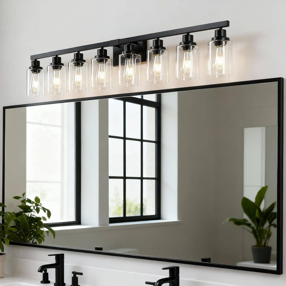 Lasaideal 51 in. 8-Light Black Vanity Lights Fixture with no bulbs Included HDL1340V-685BK - The Home Depot Lasaideal 51 in. 8-Light Black Vanity Lights Fixture with no bulbs Included HDL1340V-685BK - The Home Depot