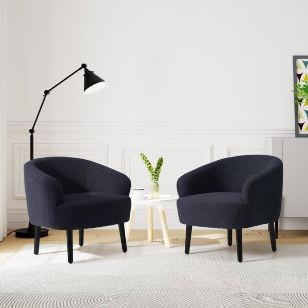 Bayville 29 in. Wide Faux Shearling Fabric Accent Chair With Arms (Set of 2), Navy Blue